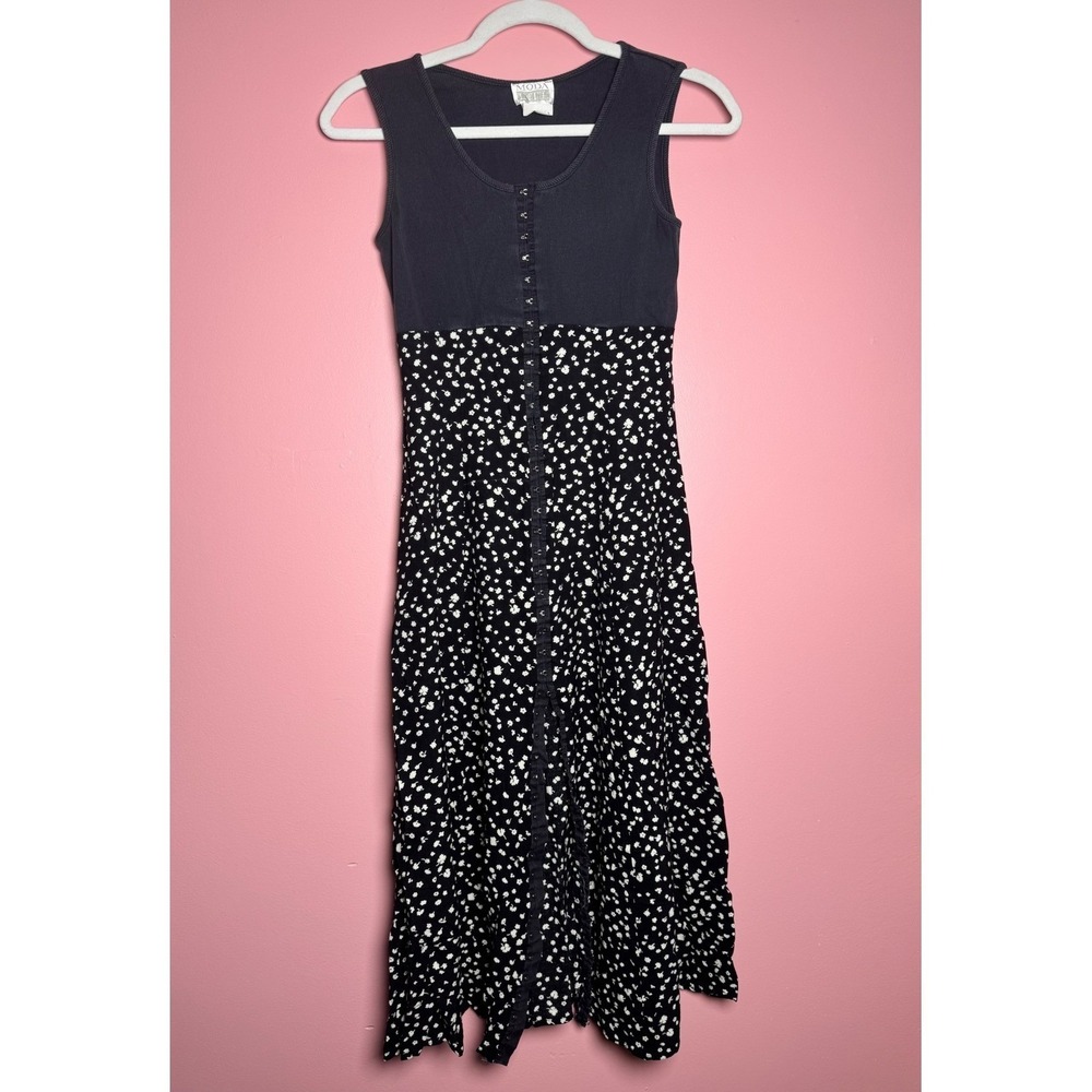 Moda International Dress Womens 2 Black 90s Floral Mixed Media Whimsigoth Grunge
